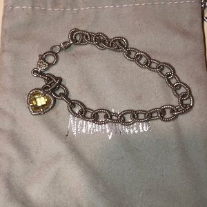 Judith Ripka Citrine Stone & Silver charm bracelet